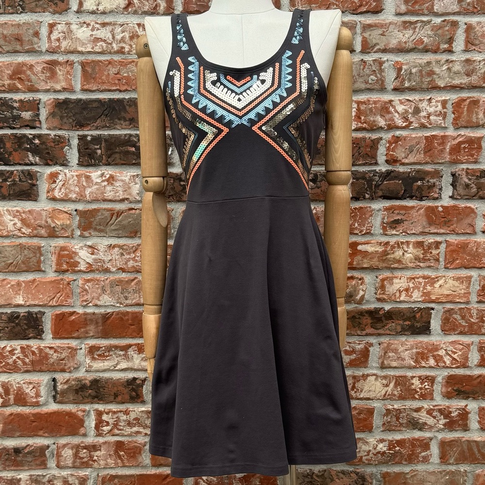 NWT Express black sequined knee length A-line dress / S